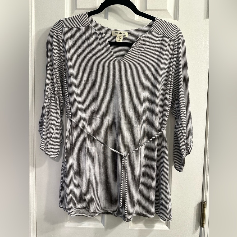 Monteau Maternity Small 3/4 Sleeve Striped Blouse